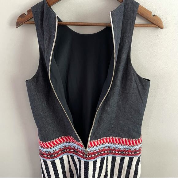 J. Crew Striped Chambray Sleeveless Dress Tapestry C1054 Drop Waist Textured 6 - Picture 5 of 11